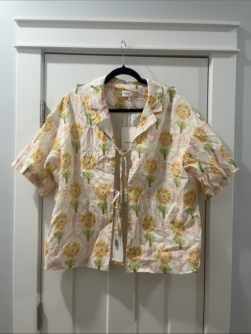 The June Top sunflowers earthy aureum Tie Beads Front Women's Top large NWT